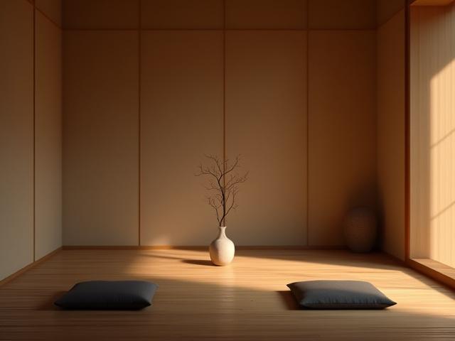 A dedicated meditation space with natural materials and integrated sound isolation for profound calm.